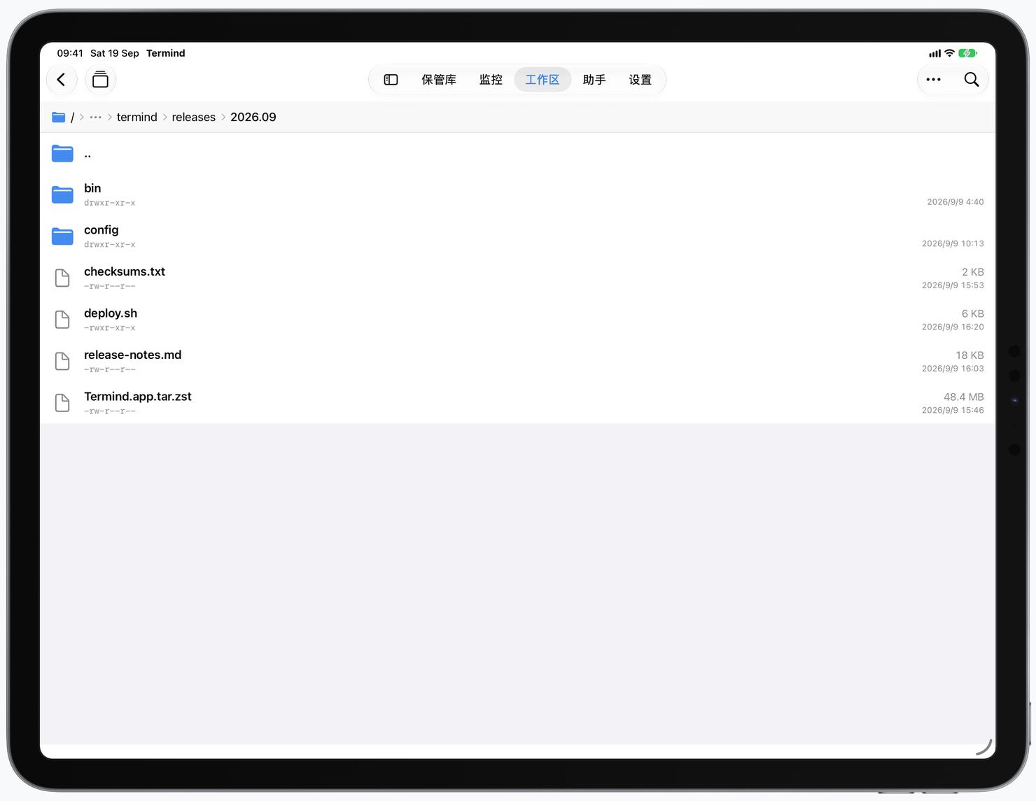 iPad 上的 Termind SFTP 浏览器