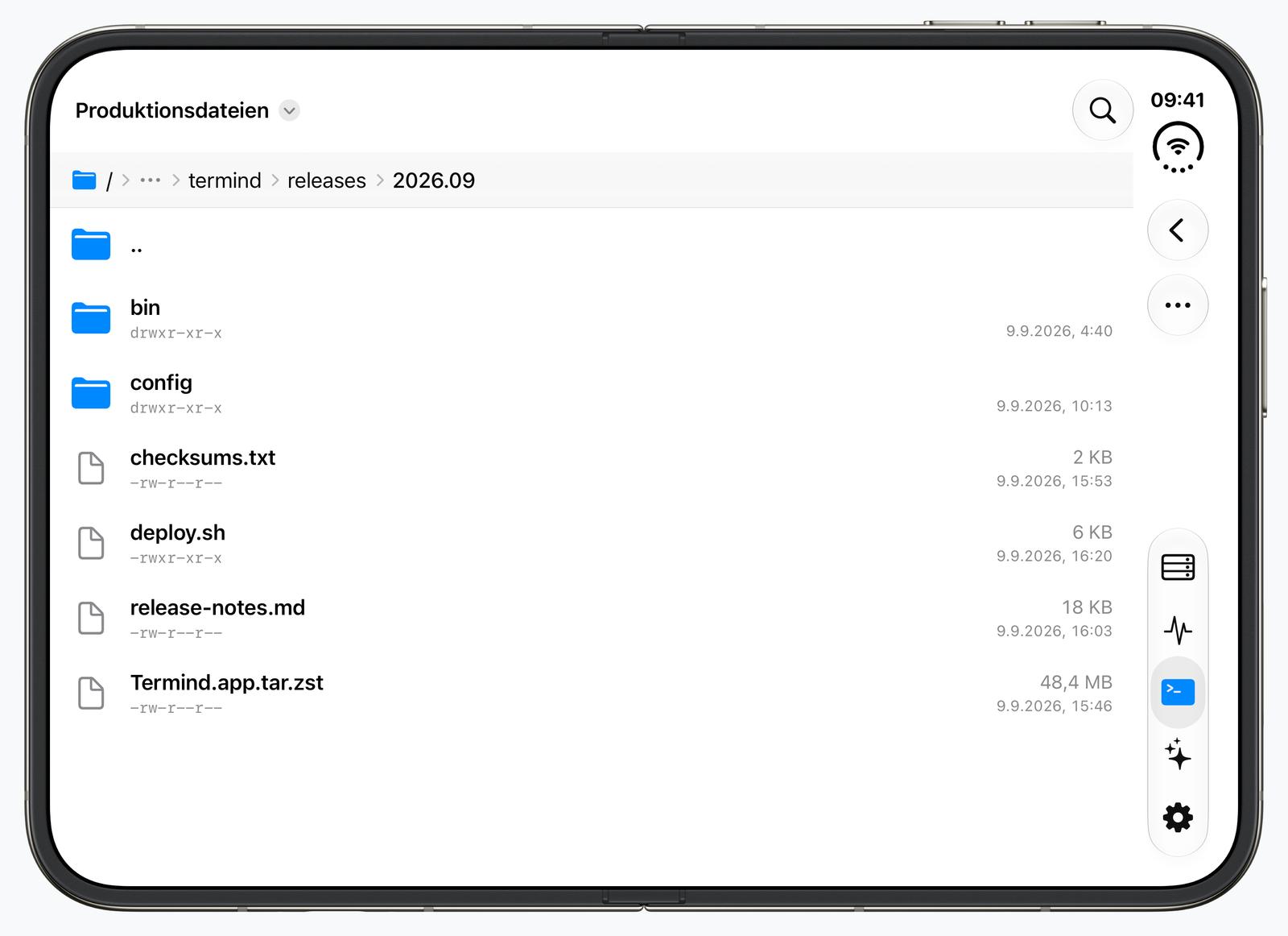 SFTP-Dateibrowser auf dem aufgeklappten iPhone Duo