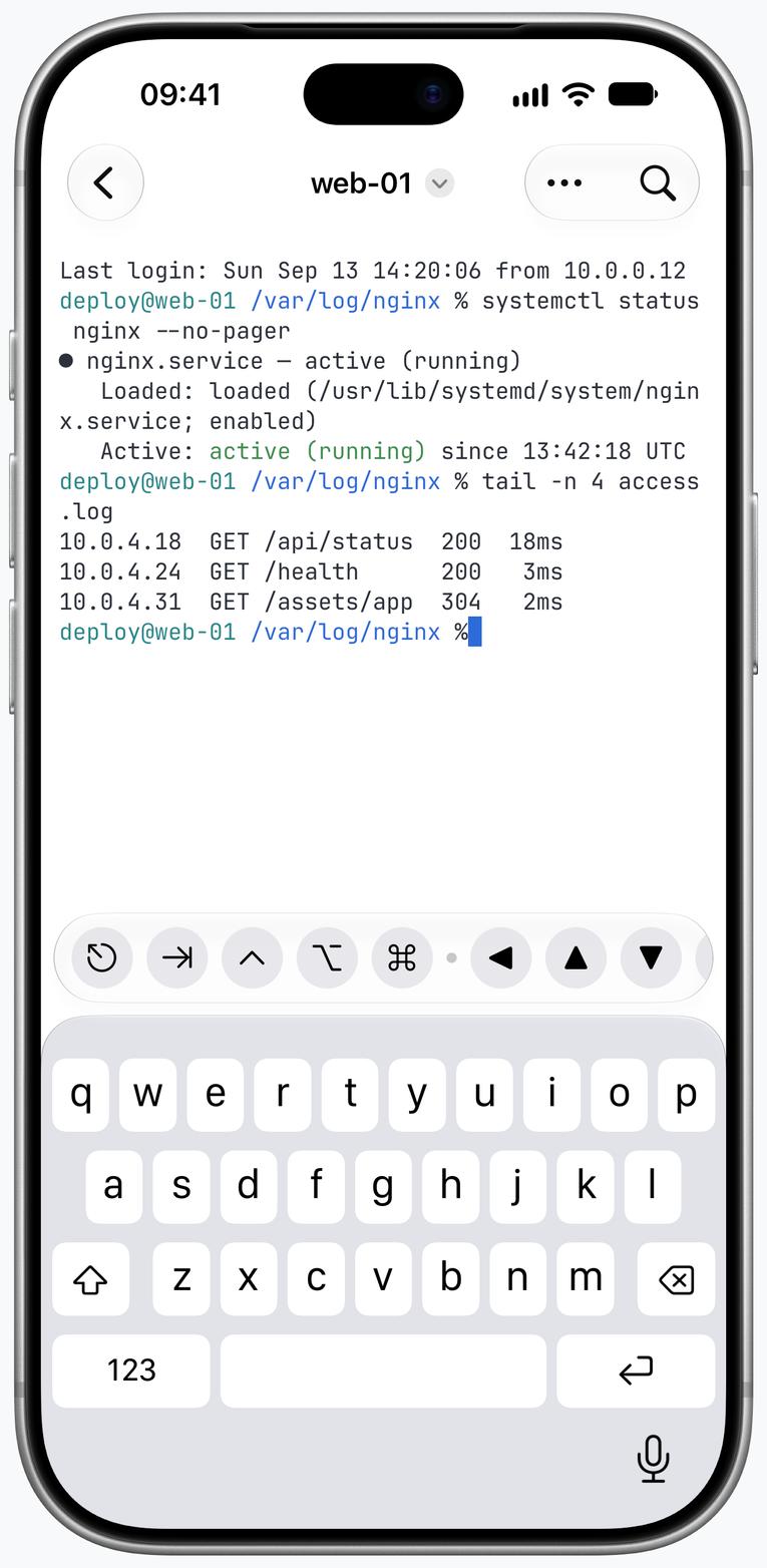 iPhone의 Termind SSH 터미널