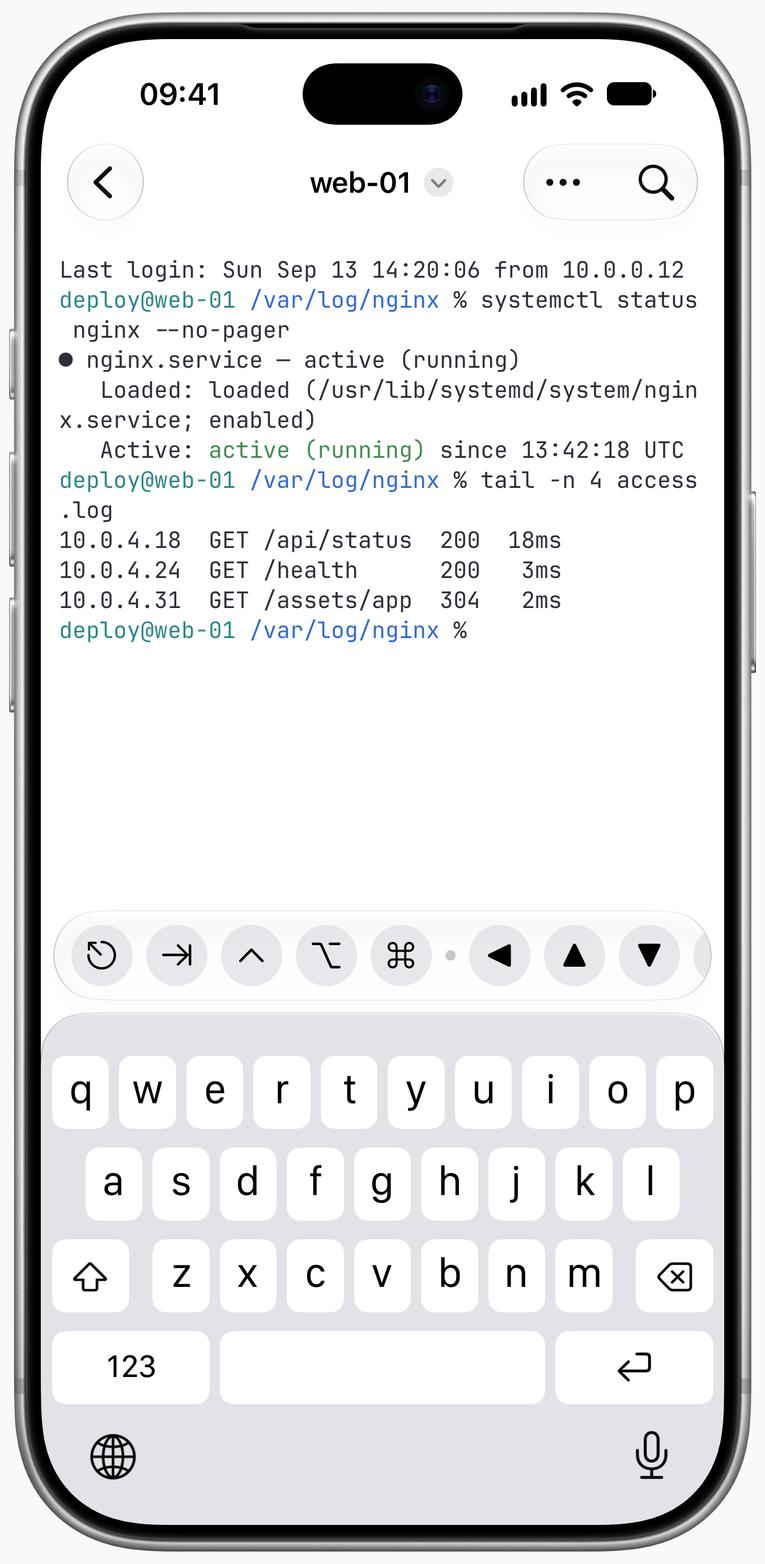 iPhone上のTermind SSHターミナル