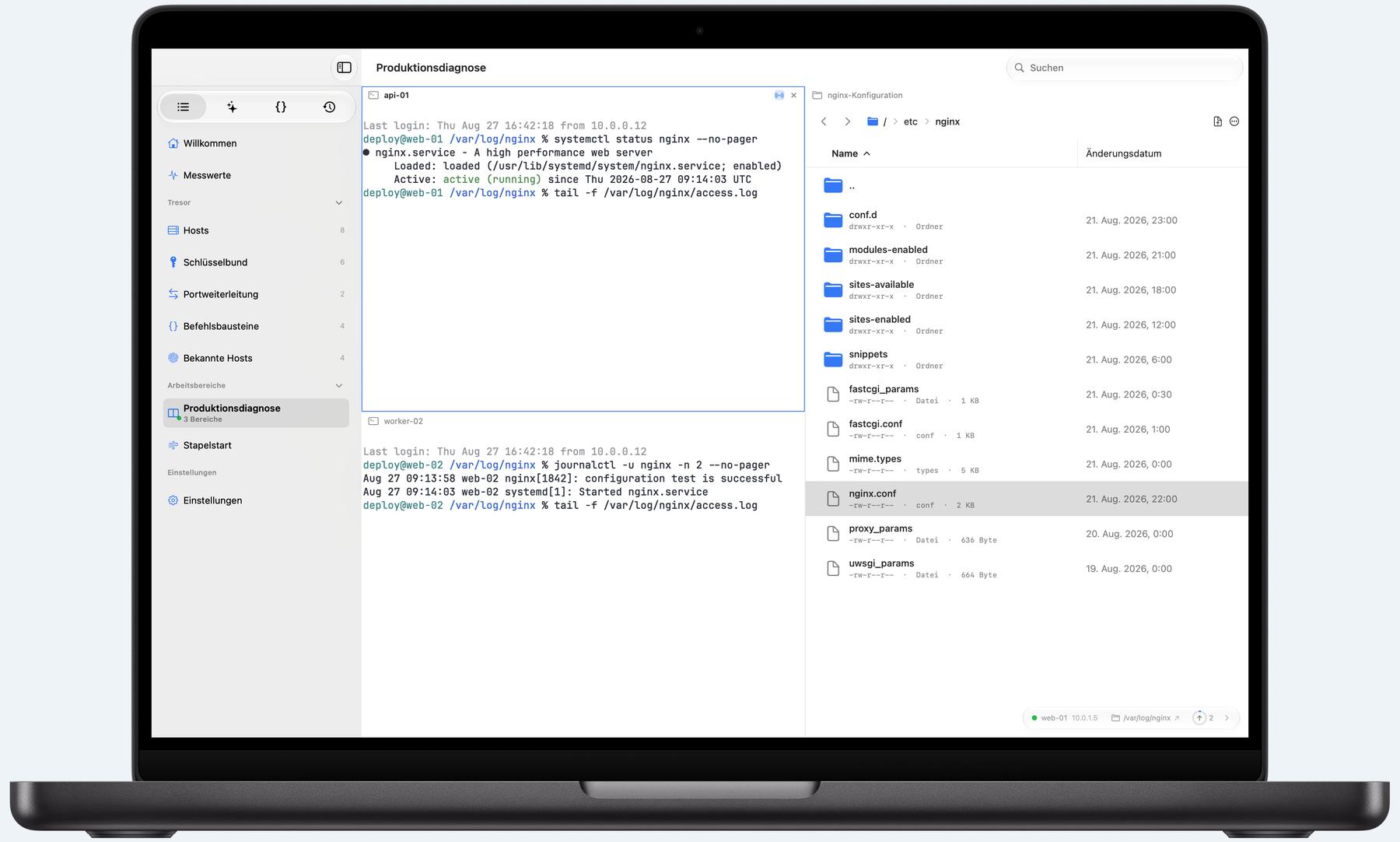 Termind-Arbeitsbereich mit mehreren Bereichen auf dem Mac