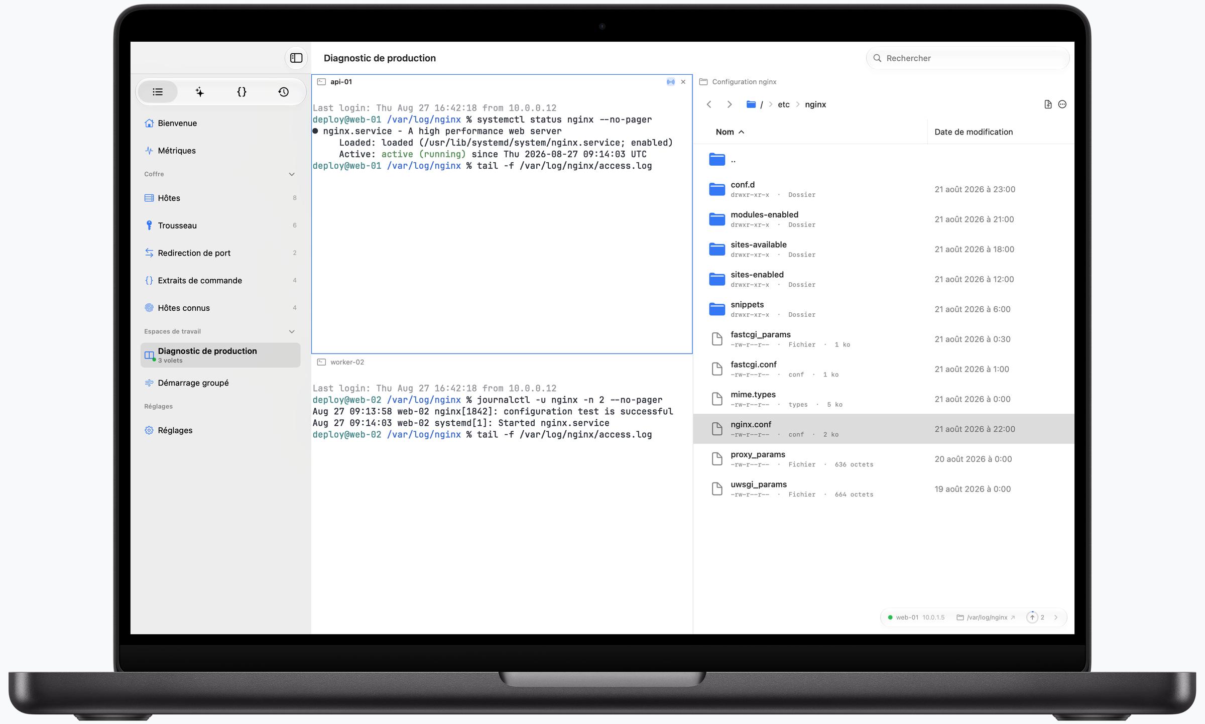 Espace de travail Termind à plusieurs volets sur Mac